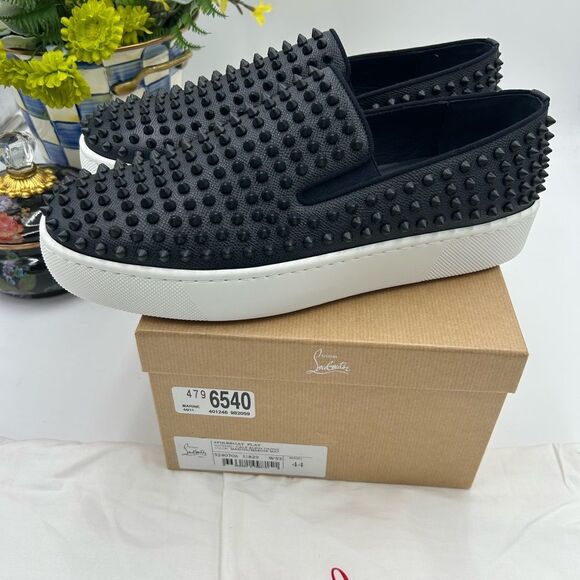 Men's Christian Louboutin spike boat flat sneaker size 44 made in Italy - Picture 2 of 11
